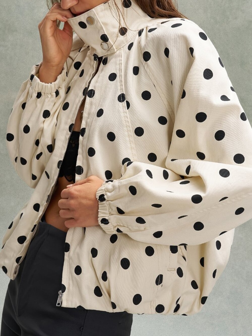 Brown Casual Women's Woven Polka Dot Pattern Loose Fit Jacket